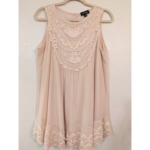 Cal Style USA Womens Bone Mesh Crochet Lace Bib Sleeveless Tunic Top Large
